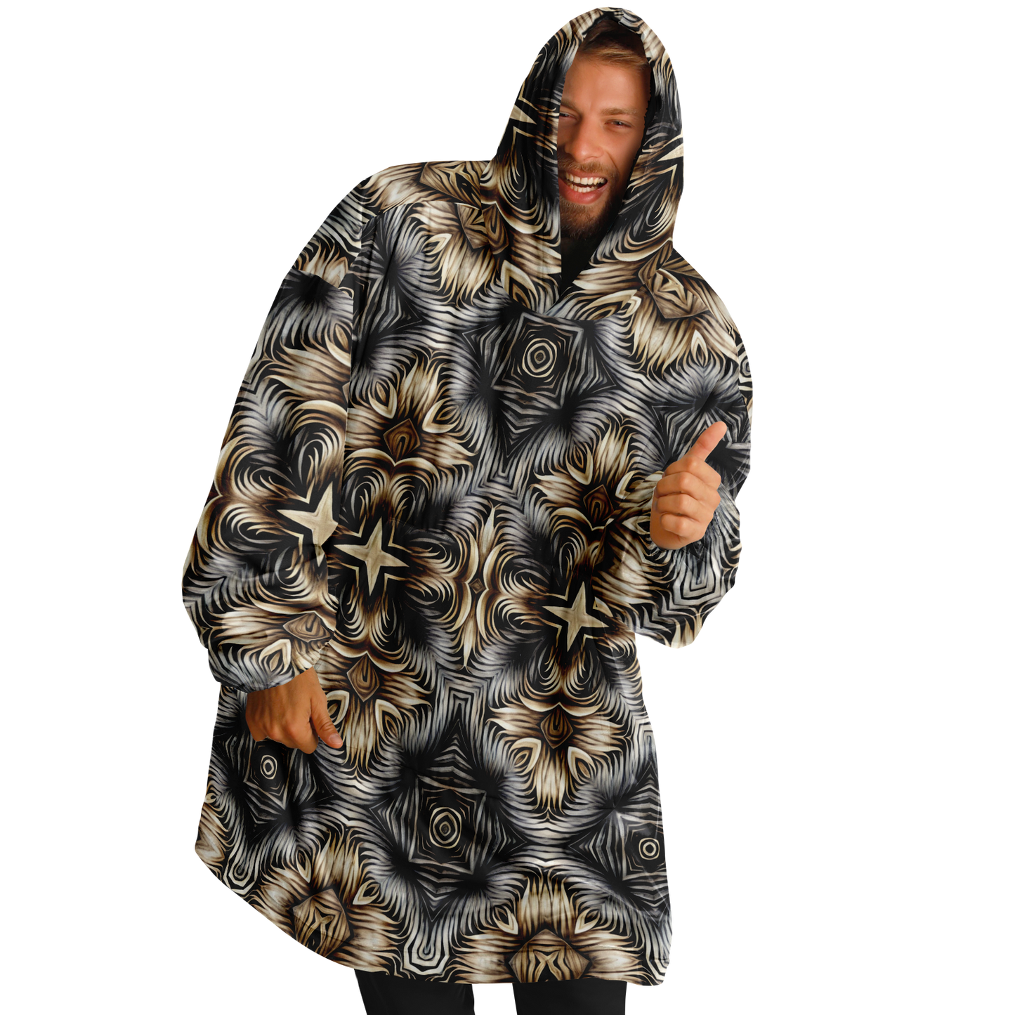 Men's Neutral Geometric Floral Pattern All Over print Snug Hoodie