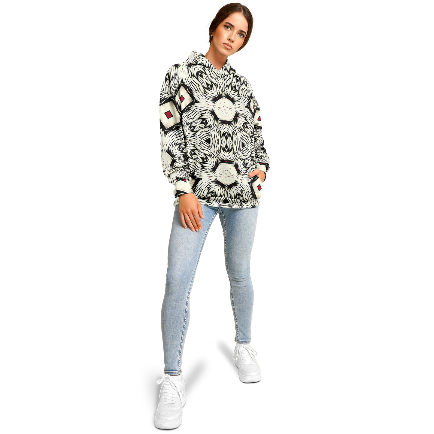 Women's Black & White Abstract Pattern All Over print Heavyweight Oversized Hoodie
