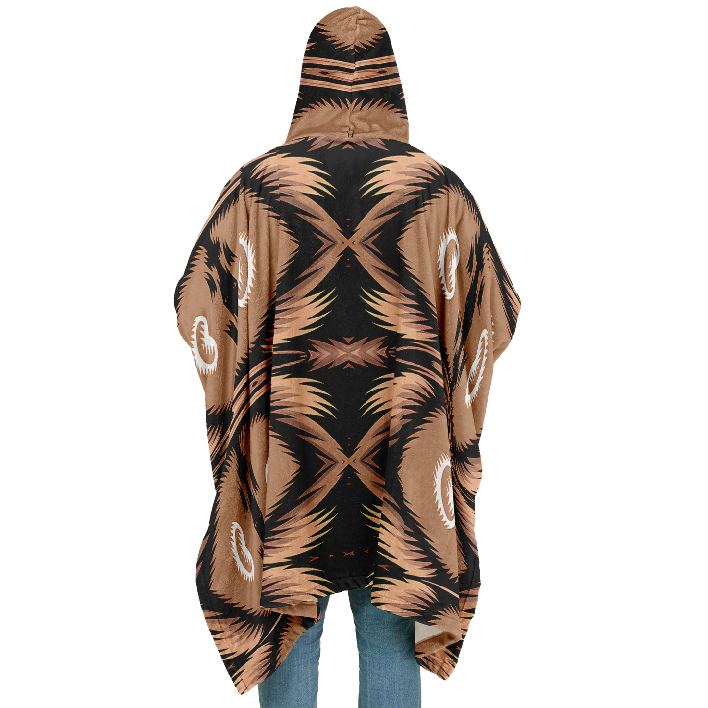Men's Brown Geometric Pattern All-Over Print Flannel Blanket Poncho