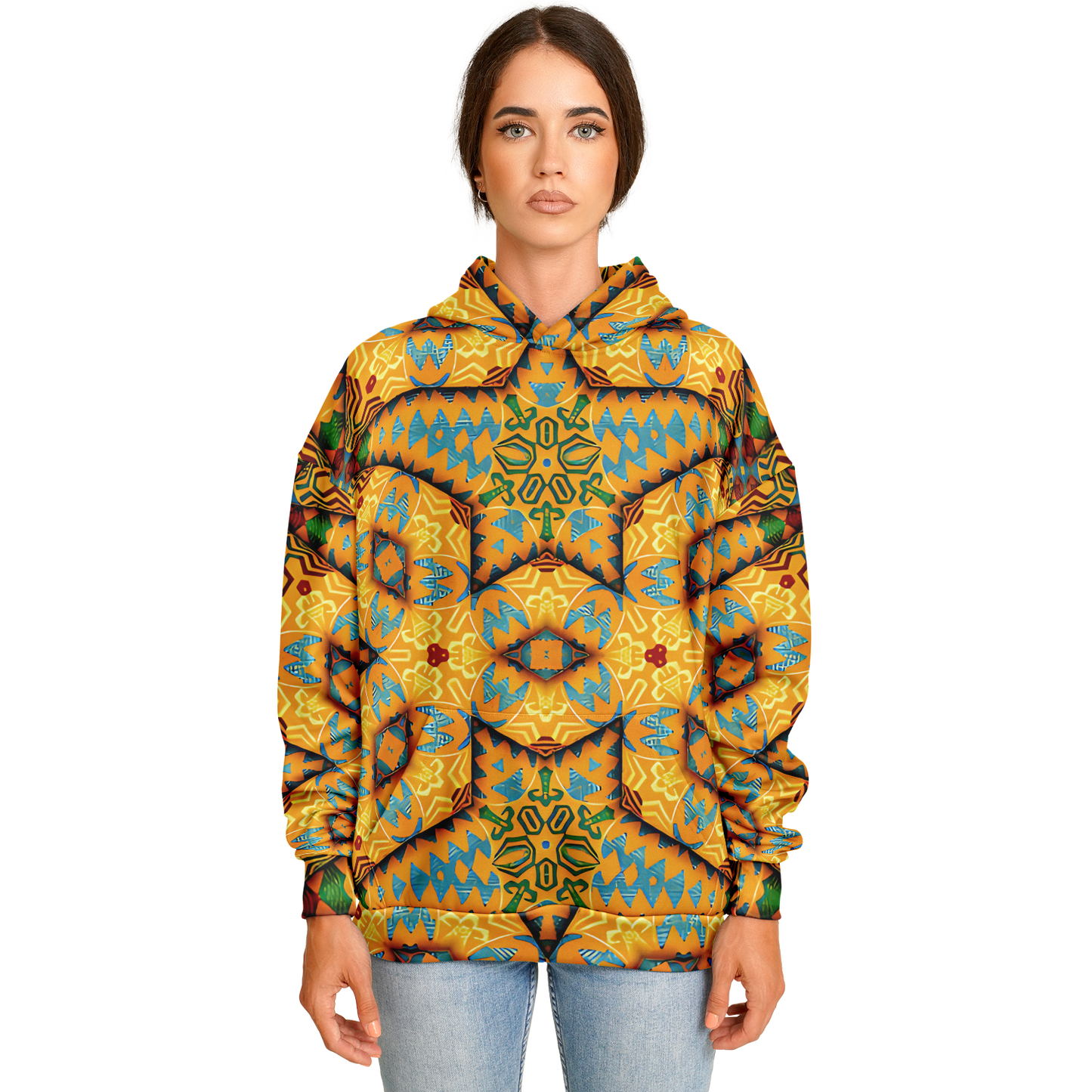 Women's Golden Geometric Mosaic Pattern Heavyweight Oversized Hoodie