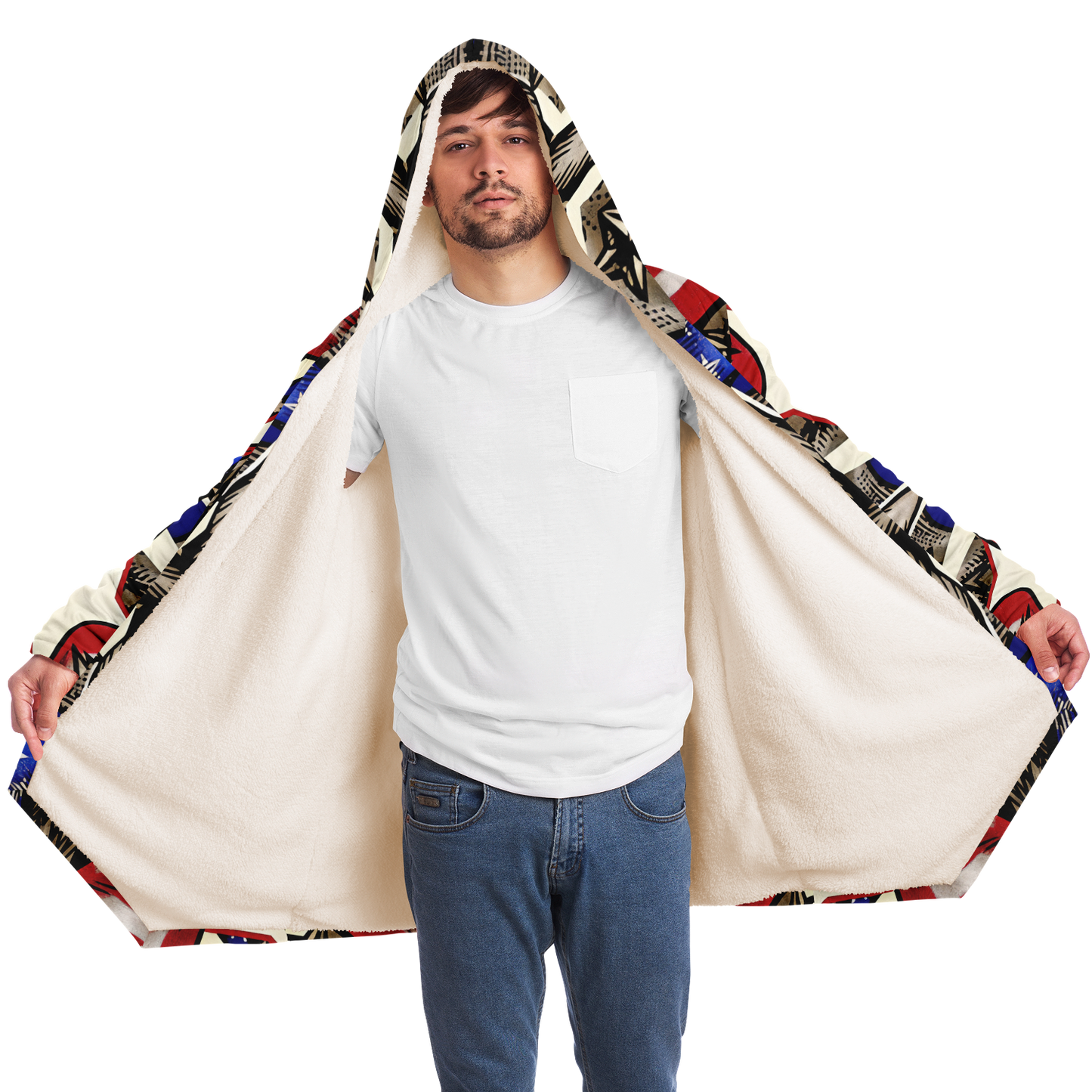 Men's Patriotic Star Kaleidoscope Pattern All-Over Print Microfleece Cloak