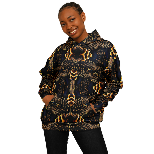 Women's Geometric Gold & Black Pattern Heavyweight Oversized Hoodie