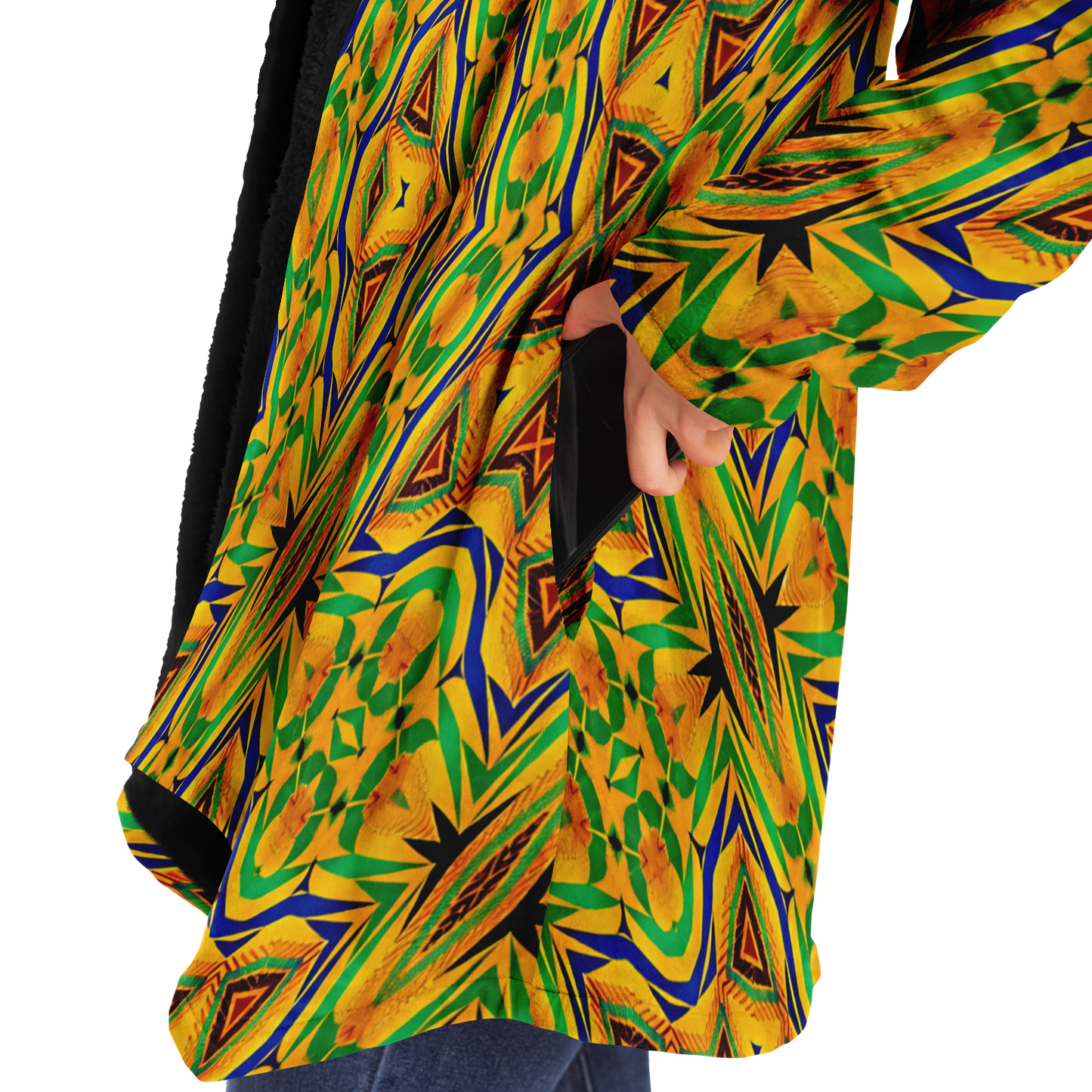 Women's Vibrant Yellow Green Geo Kente Pattern All-Over Print Microfleece Cloak