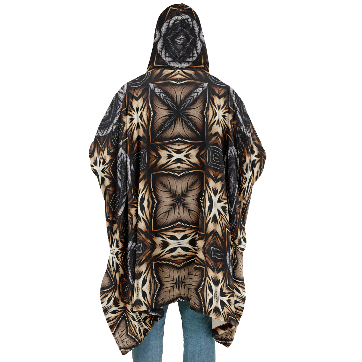 Men's Geometric Kaleidoscope Brown Pattern All Over Print Flannel Blanket Poncho