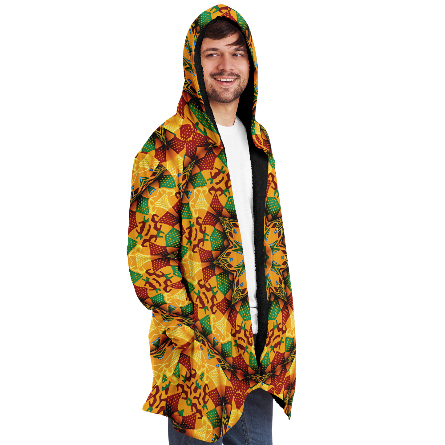 Men's Autumn Kaleidoscope Floral Pattern Microfleece Cloak