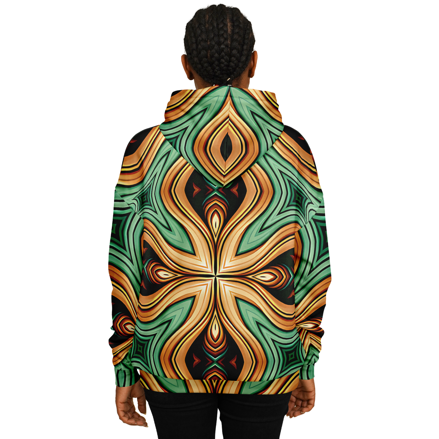 Women's  Green & Gold Retro Kaleidoscope Pattern Heavyweight Oversized Hoodie