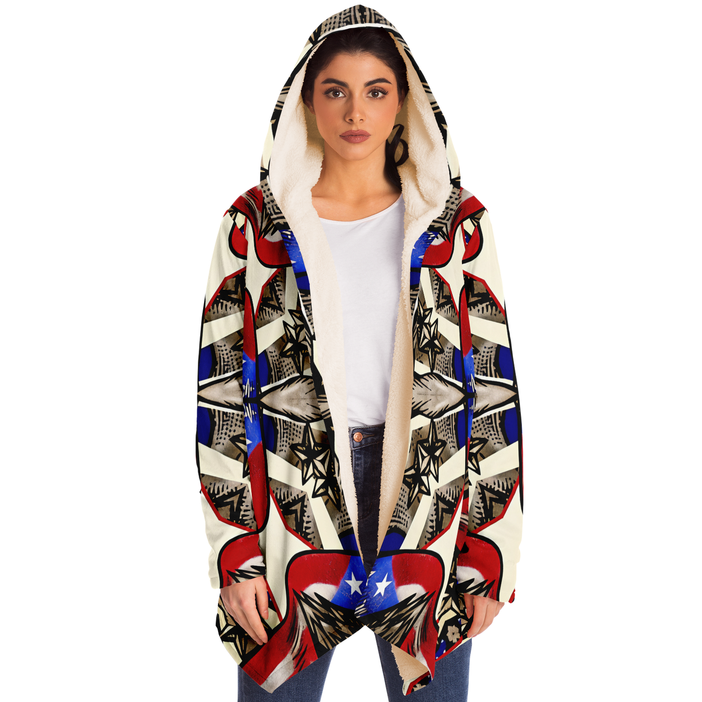 Women's Patriotic Star Kaleidoscope Pattern All-Over Print Microfleece Cloak