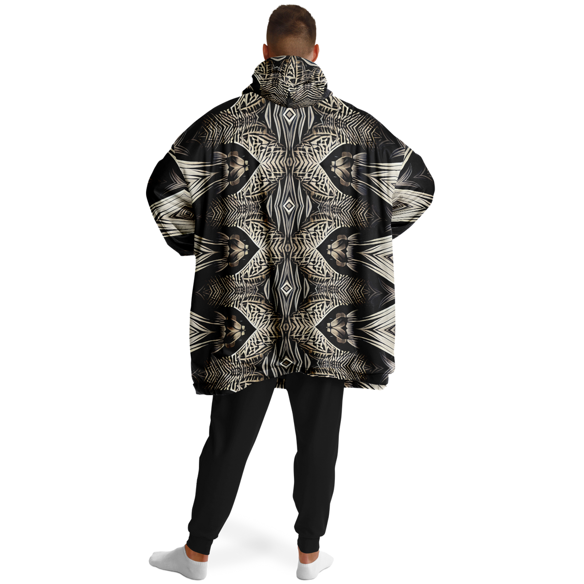 Men's Monochrome Geometric Kaleidoscope Pattern All Over Print Snug Hoodie