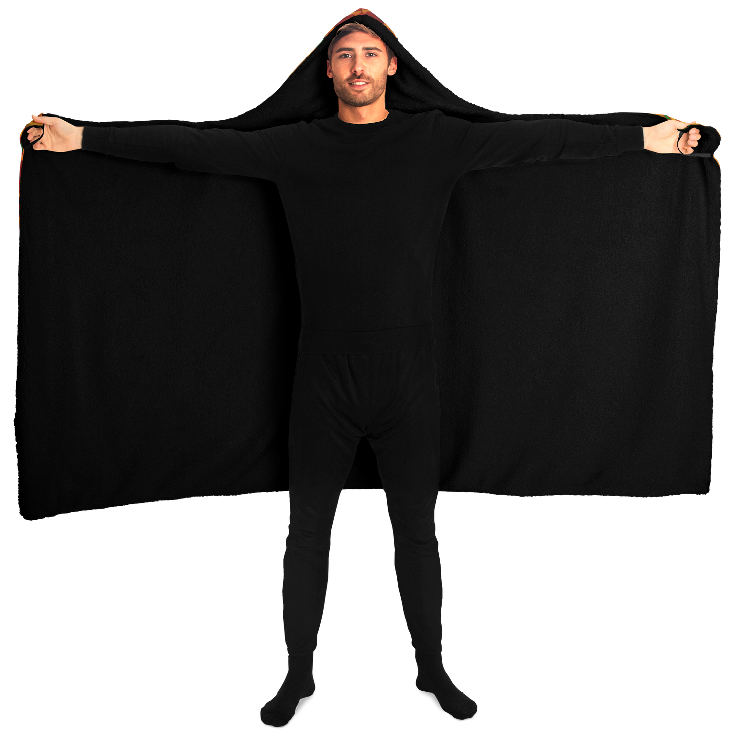 Men's Vibrant Orange & Blue Geometric Pattern Hooded Blanket Micro Fleece