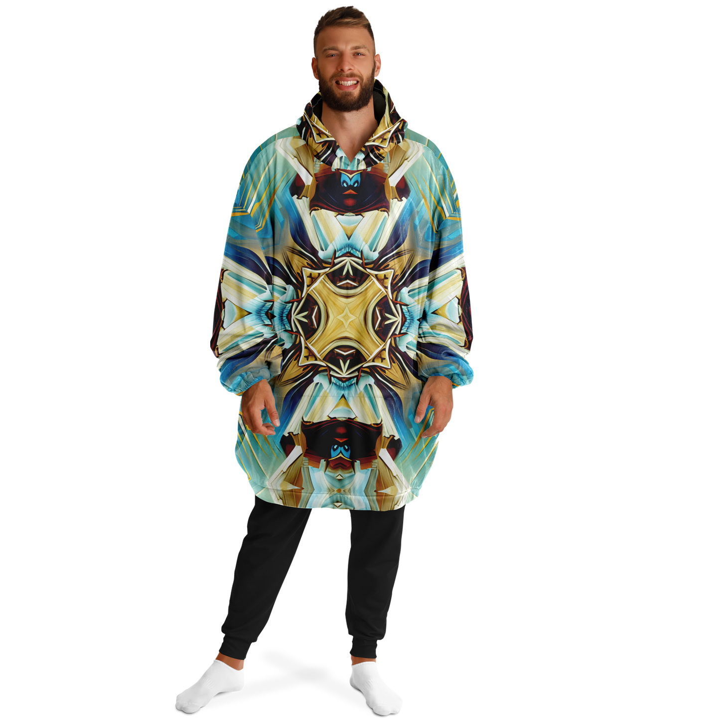 Men's Abstract Teal & Gold Pattern All Over Print Snug Hoodie
