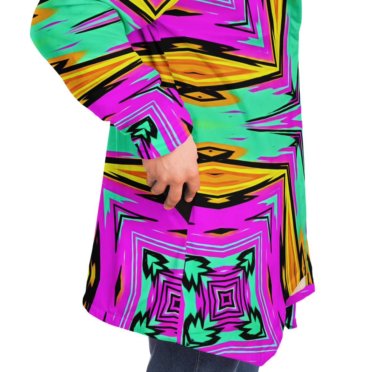 Men's Neon Geometric Star Pattern Design All Over Print Microfleece Cloak