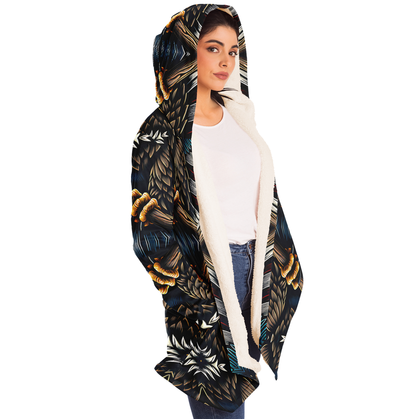 Women's Dark Geometric Knit Pattern All Over Print Microfleece Cloak