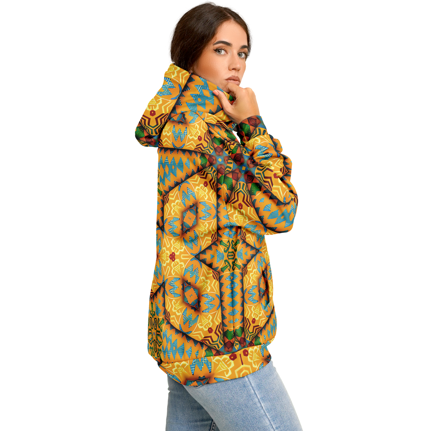 Women's Golden Geometric Mosaic Pattern Heavyweight Oversized Hoodie