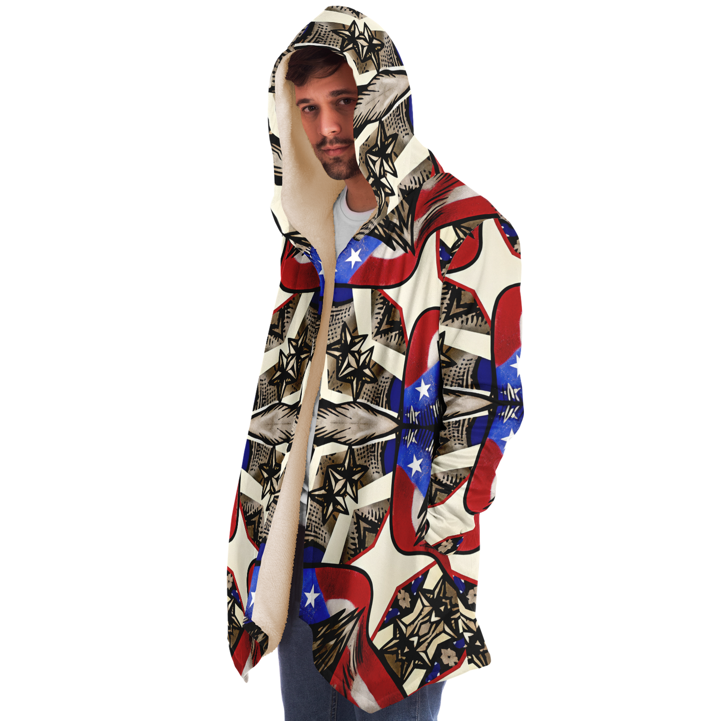 Men's Patriotic Star Kaleidoscope Pattern All-Over Print Microfleece Cloak