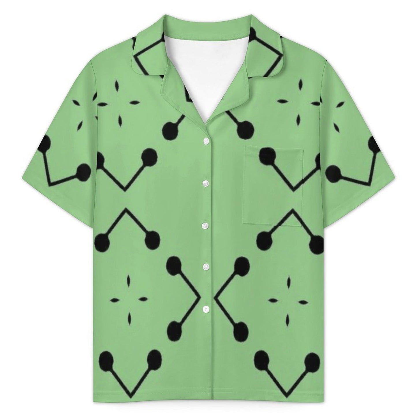 Women's Bold Green Geometric Black Dot-Node Pattern All-Over Print Ruffled Short-Sleeve Pajama Set