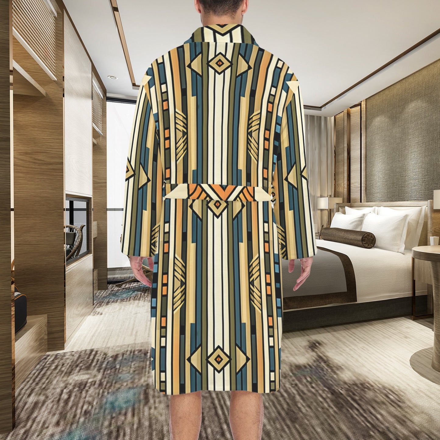 Men's Retro Geometric Tribal Pattern All-Over Print Men's Belted Sleep Robe