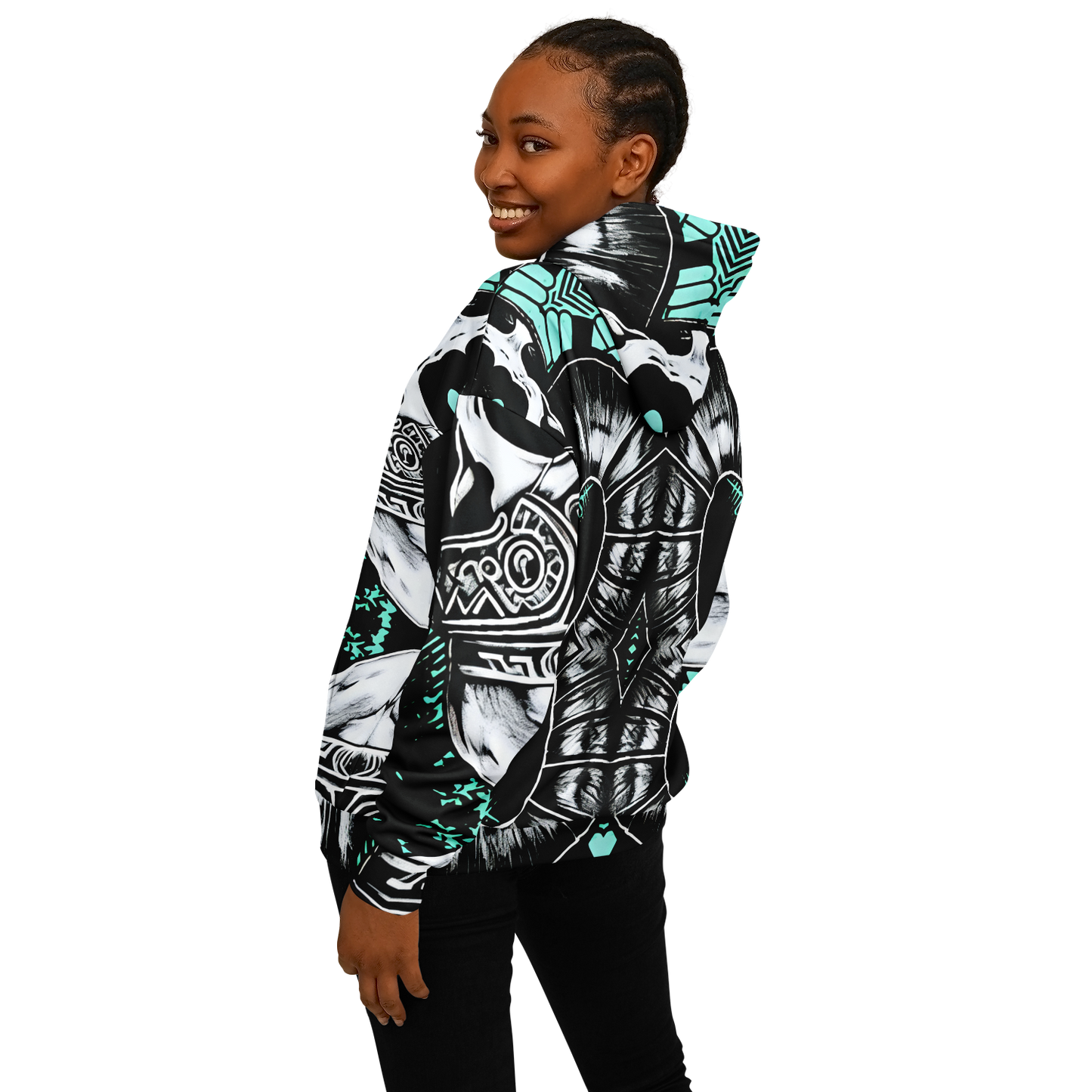 Women's Black White & Green Geo Pattern All Over Print Heavyweight Oversized Hoodie