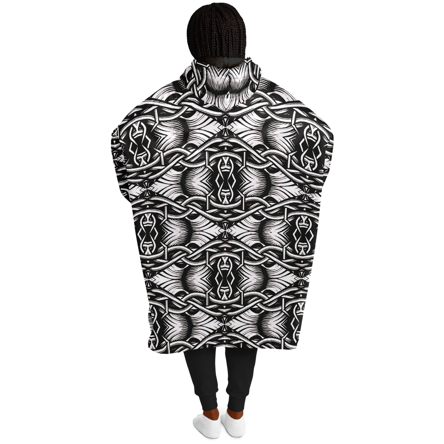 Women’s Black Intricate Silver Chain Tattoo Pattern High Snug Hoodie