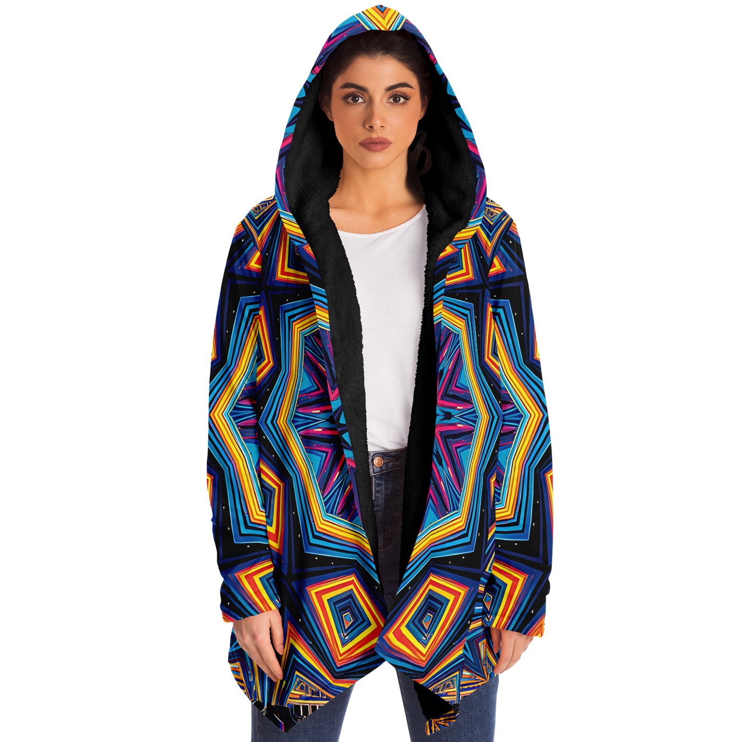 Women's Kaleidoscope Geometric Pattern All Over Print Microfleece Cloak
