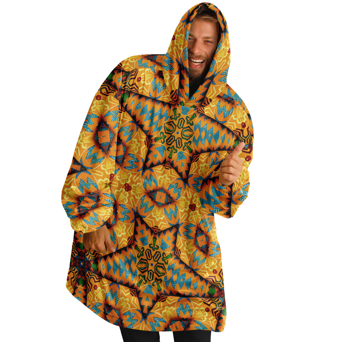 Men's Golden Geometric Mosaic Pattern Snug Hoodie