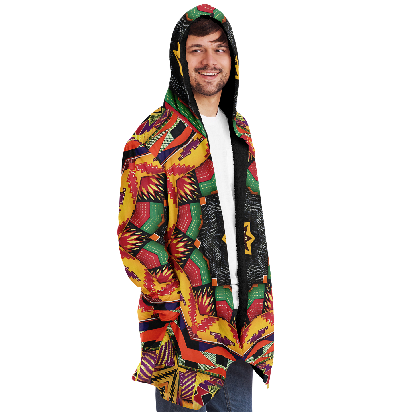Men's Kaleidoscope Tribal Pattern All Over Print Microfleece Cloak