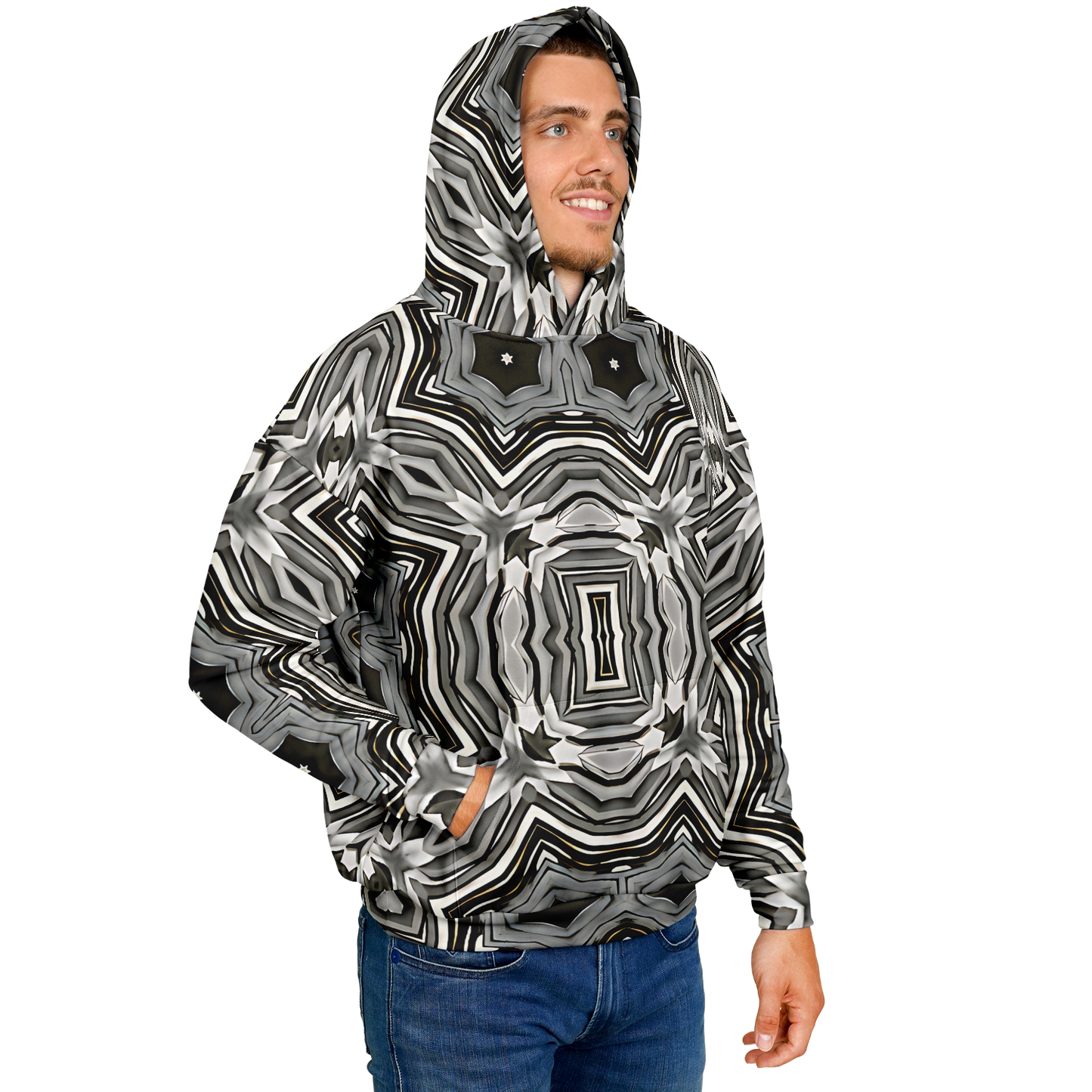 Men's Monochrome Kaleidoscope Pattern Heavyweight Oversized Hoodie