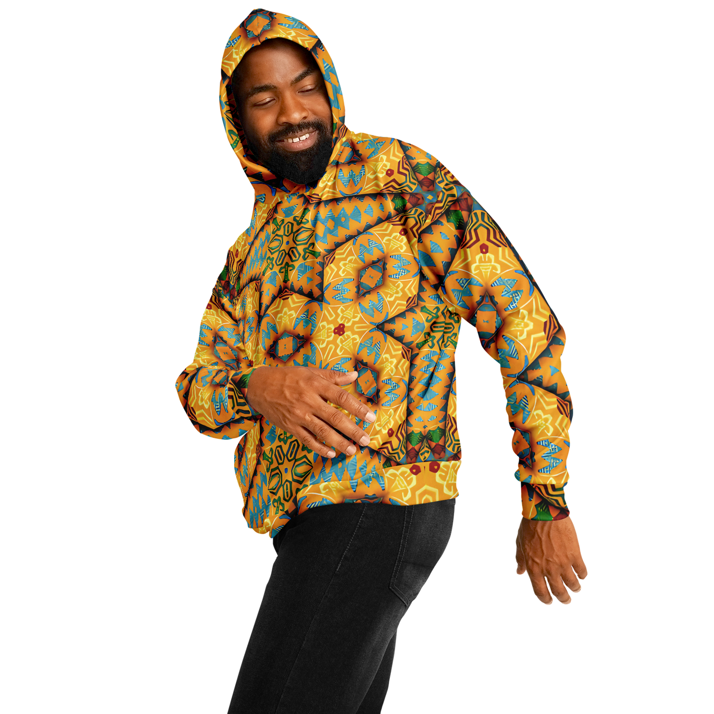 Men's Golden Geometric Mosaic Pattern Heavyweight Oversized Hoodie