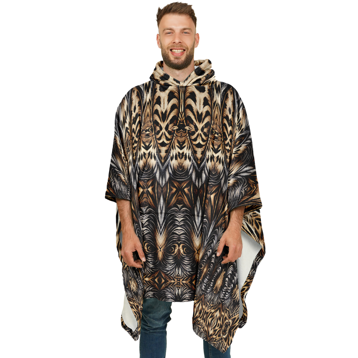 Men's Leopard Trendy Geometric Pattern All-Over Print Flannel Blanket Poncho