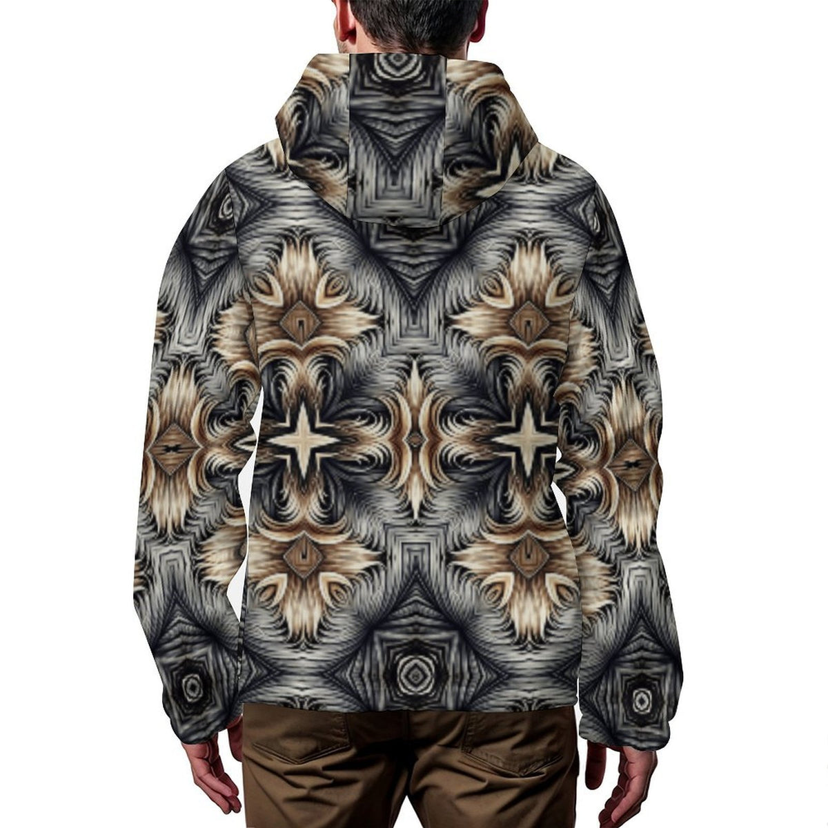 Men's Neutral Geometric Floral Pattern All Over print Hooded Windbreaker Jacket