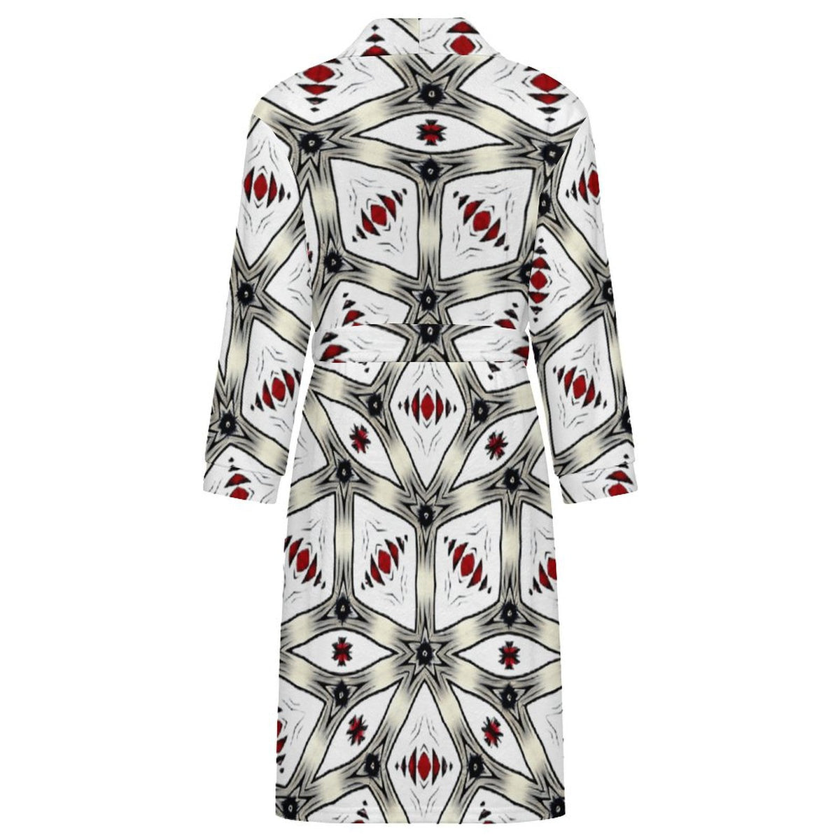 Men's Red & Gray Mosaic Pattern Design All-Over Print Flannel Adult Lounge Robe