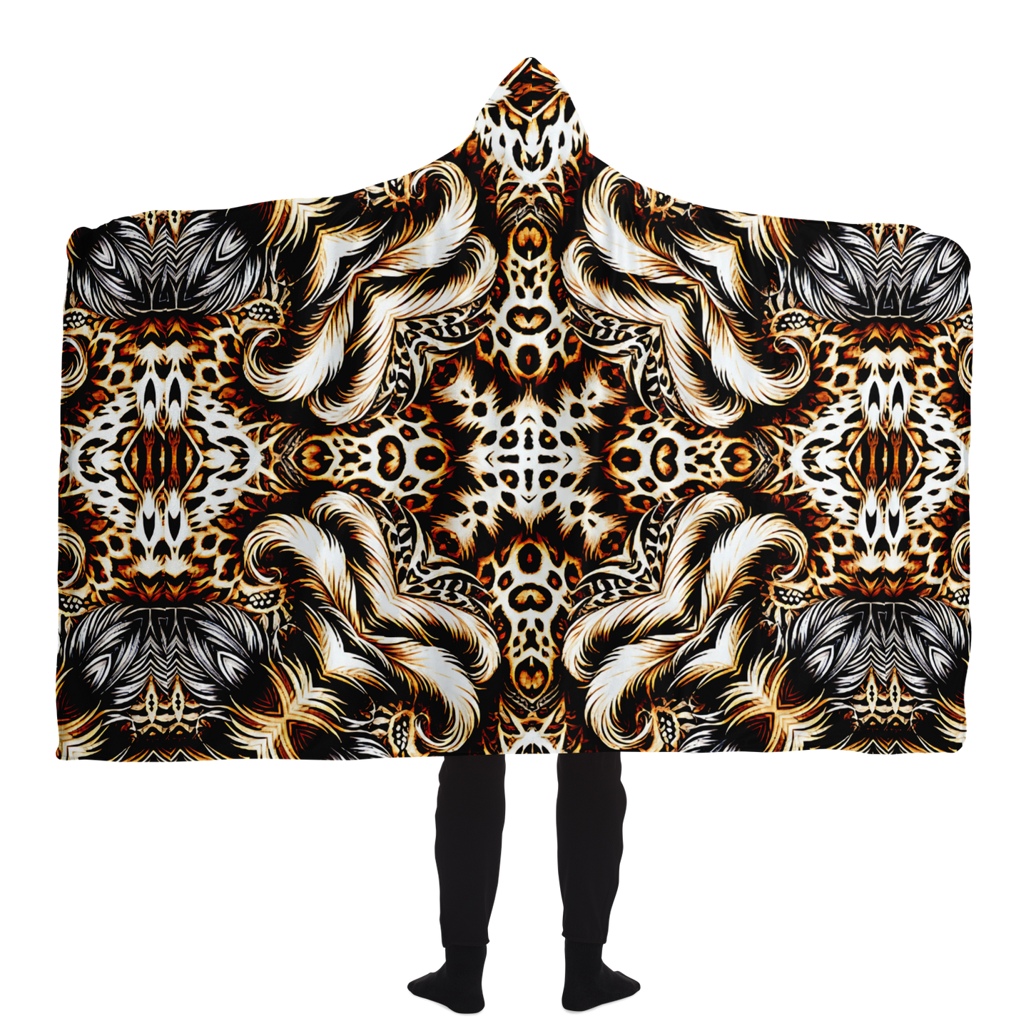Men's Leopard Kaleidoscope Pattern All-Over Print Hooded Blanket Micro Fleece