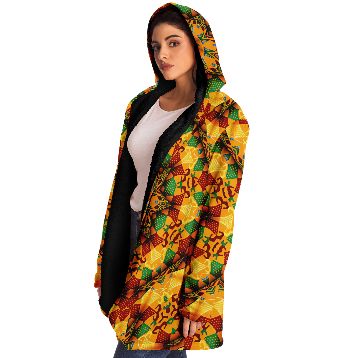 Women's Autumn Kaleidoscope Floral Pattern Microfleece Cloak