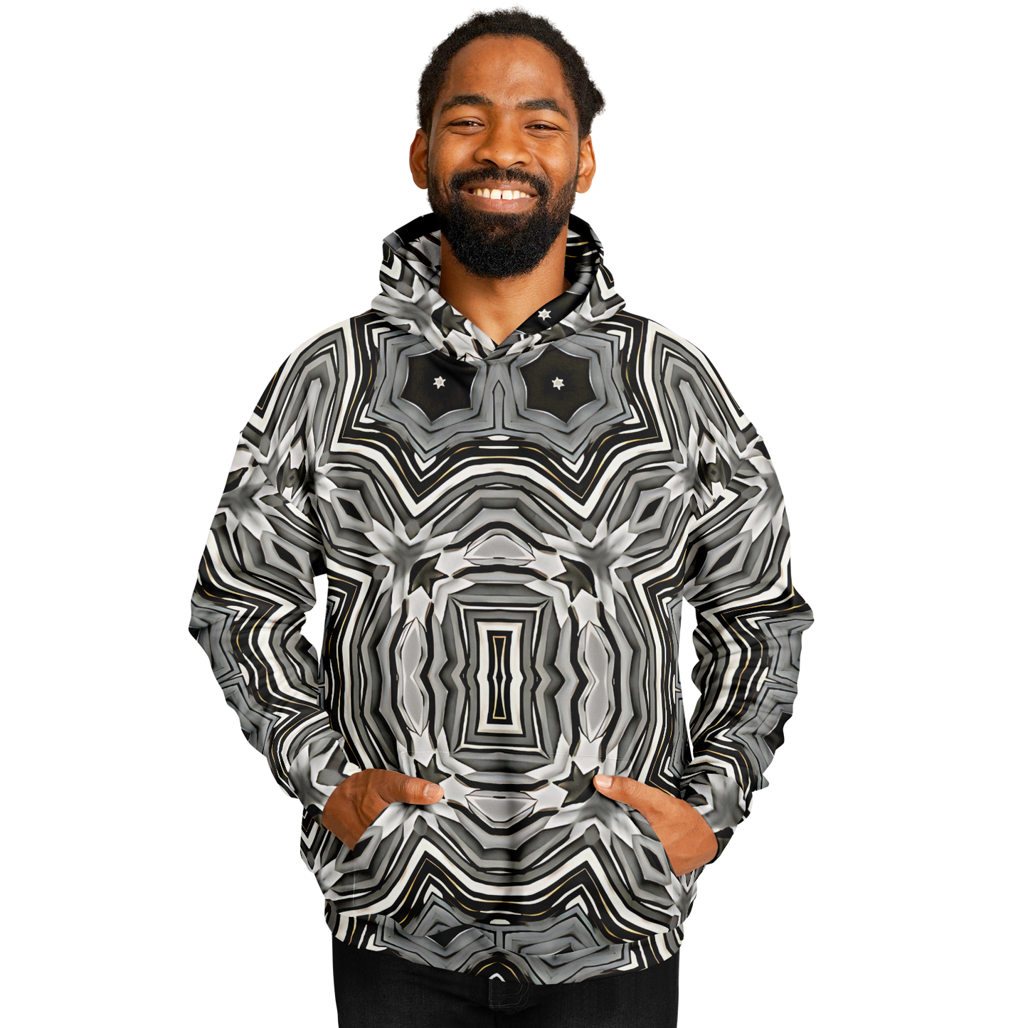 Men's Monochrome Kaleidoscope Pattern Heavyweight Oversized Hoodie