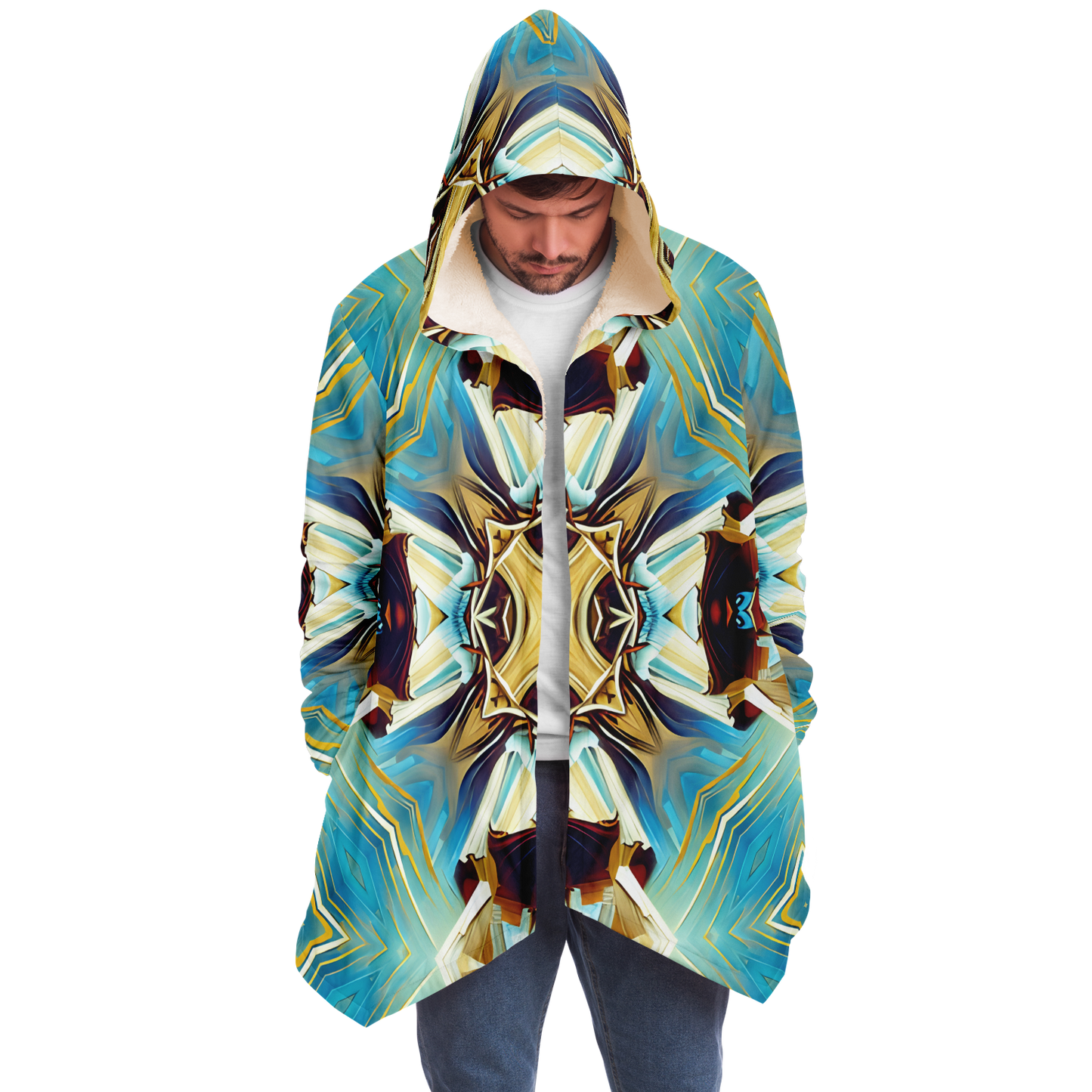 Men's Abstract Teal & Gold Pattern All Over Print Microfleece Cloak