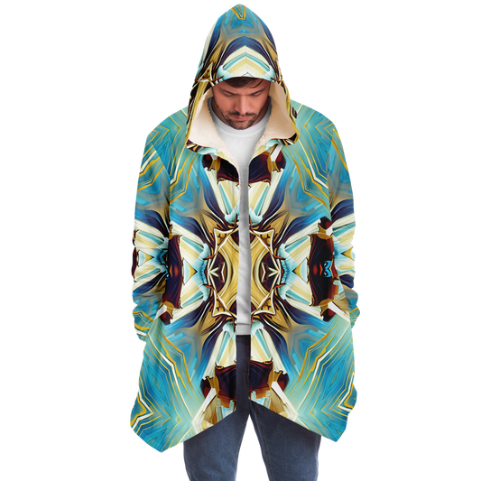 Men's Abstract Teal & Gold Pattern All Over Print Microfleece Cloak