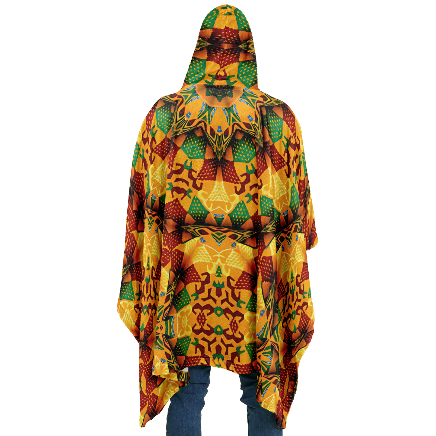 Men's Autumn Kaleidoscope Floral Pattern Flannel Blanket Poncho