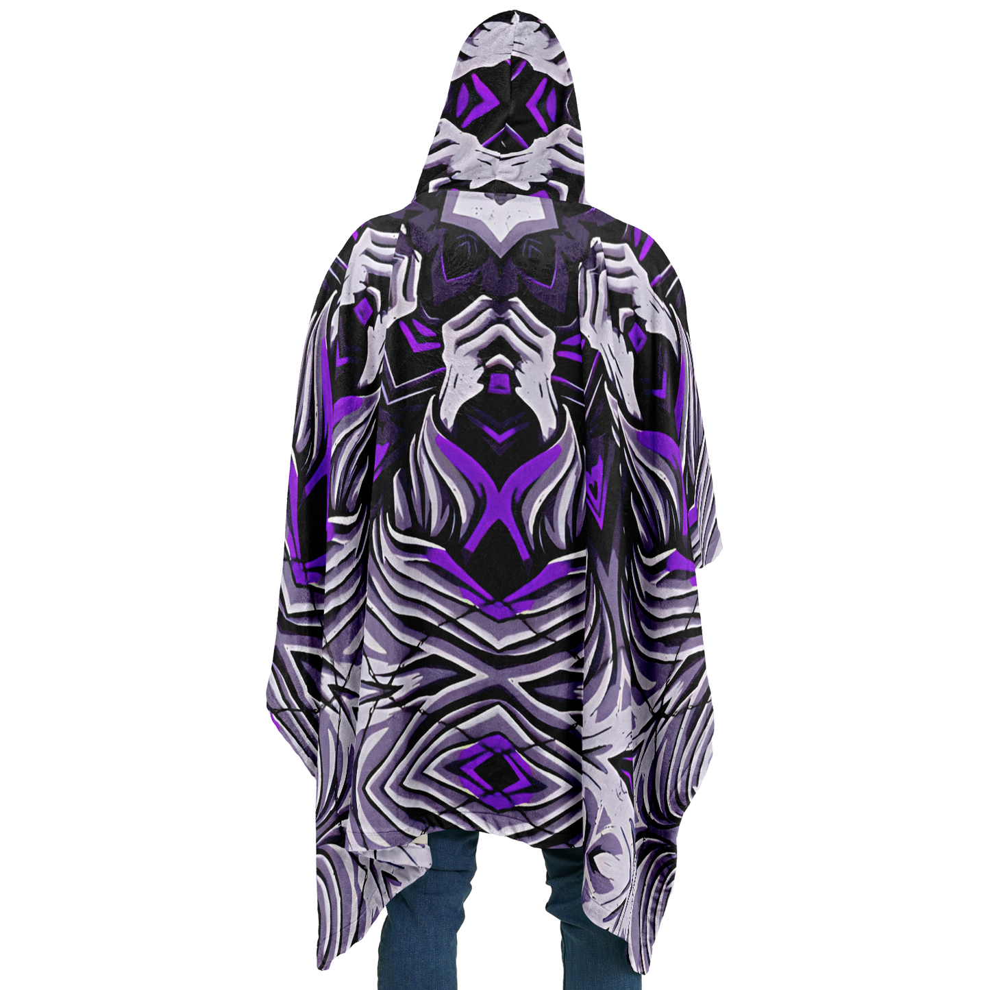 Men's Kaleidoscope Purple Pattern Flannel Blanket Poncho All Over Print