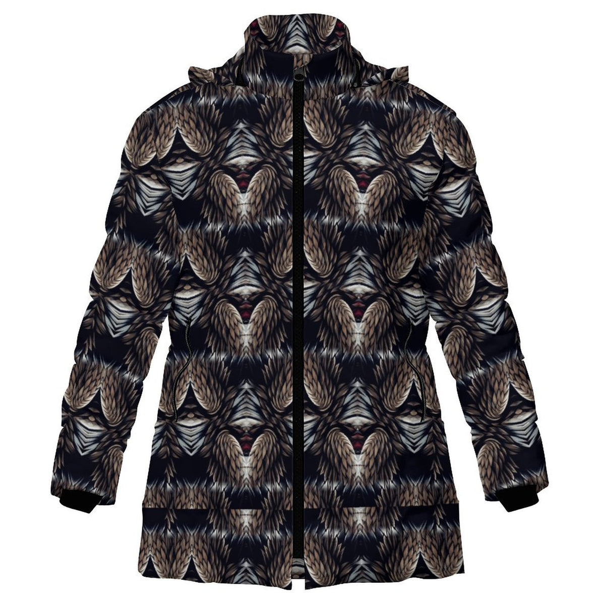 Women's Abstract Dark Kaleidoscope Pattern All Over Print Hooded Puffer Coat