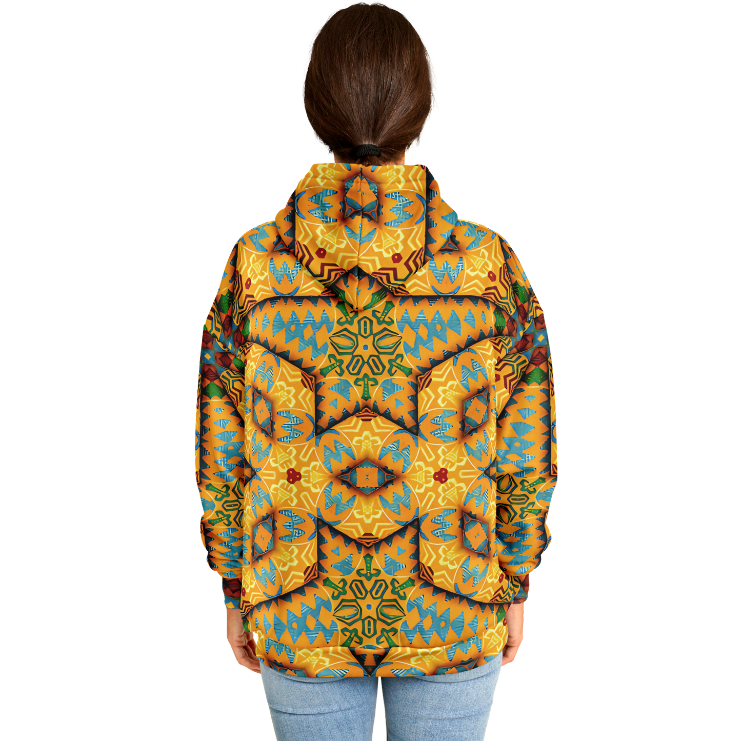 Women's Golden Geometric Mosaic Pattern Heavyweight Oversized Hoodie
