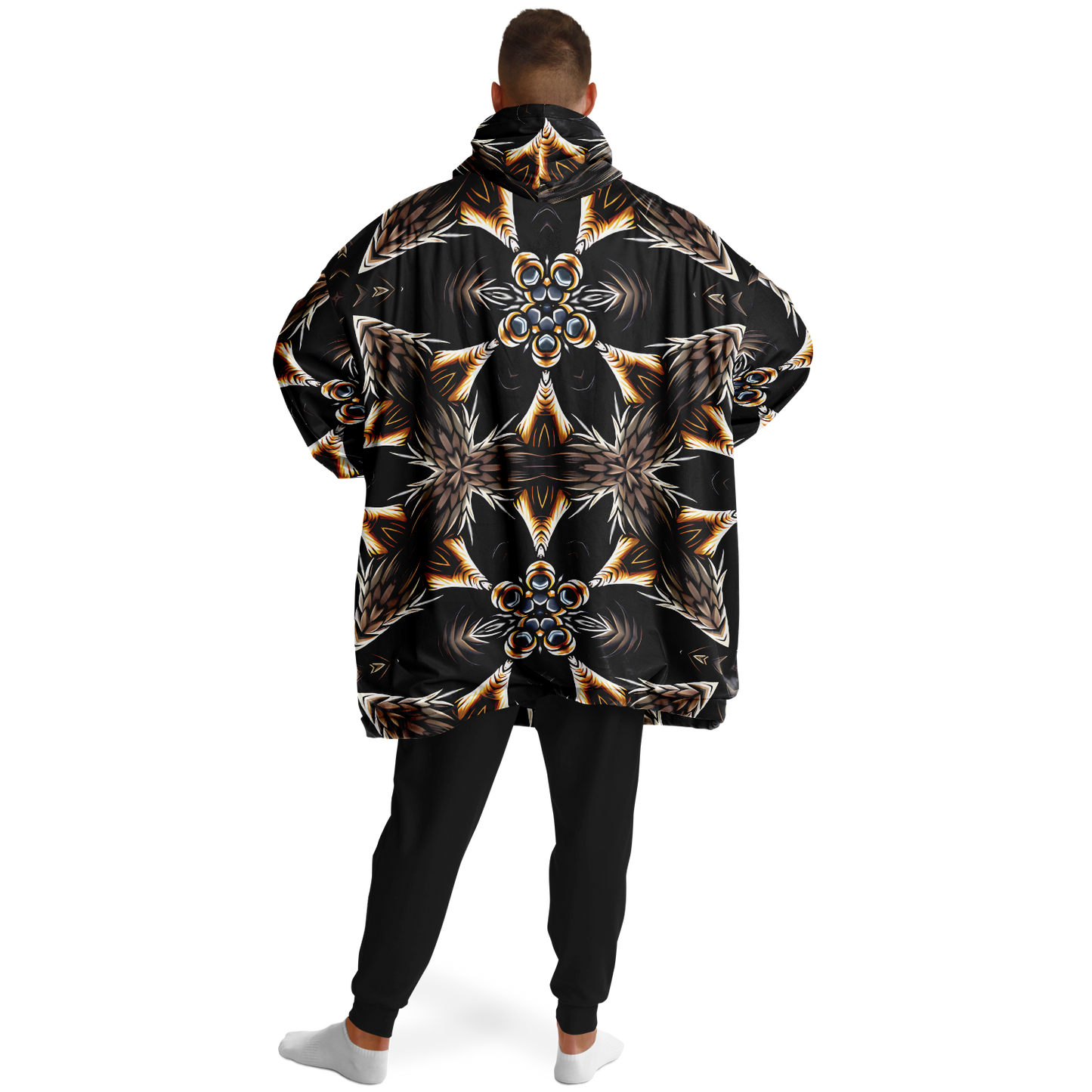 Men's Geometric Black & Gold Kaleidoscope Print Snug Hoodie