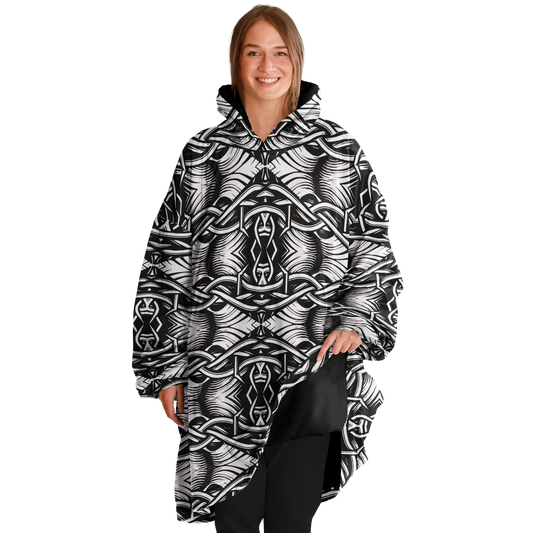 Women’s Black Intricate Silver Chain Tattoo Pattern High Snug Hoodie