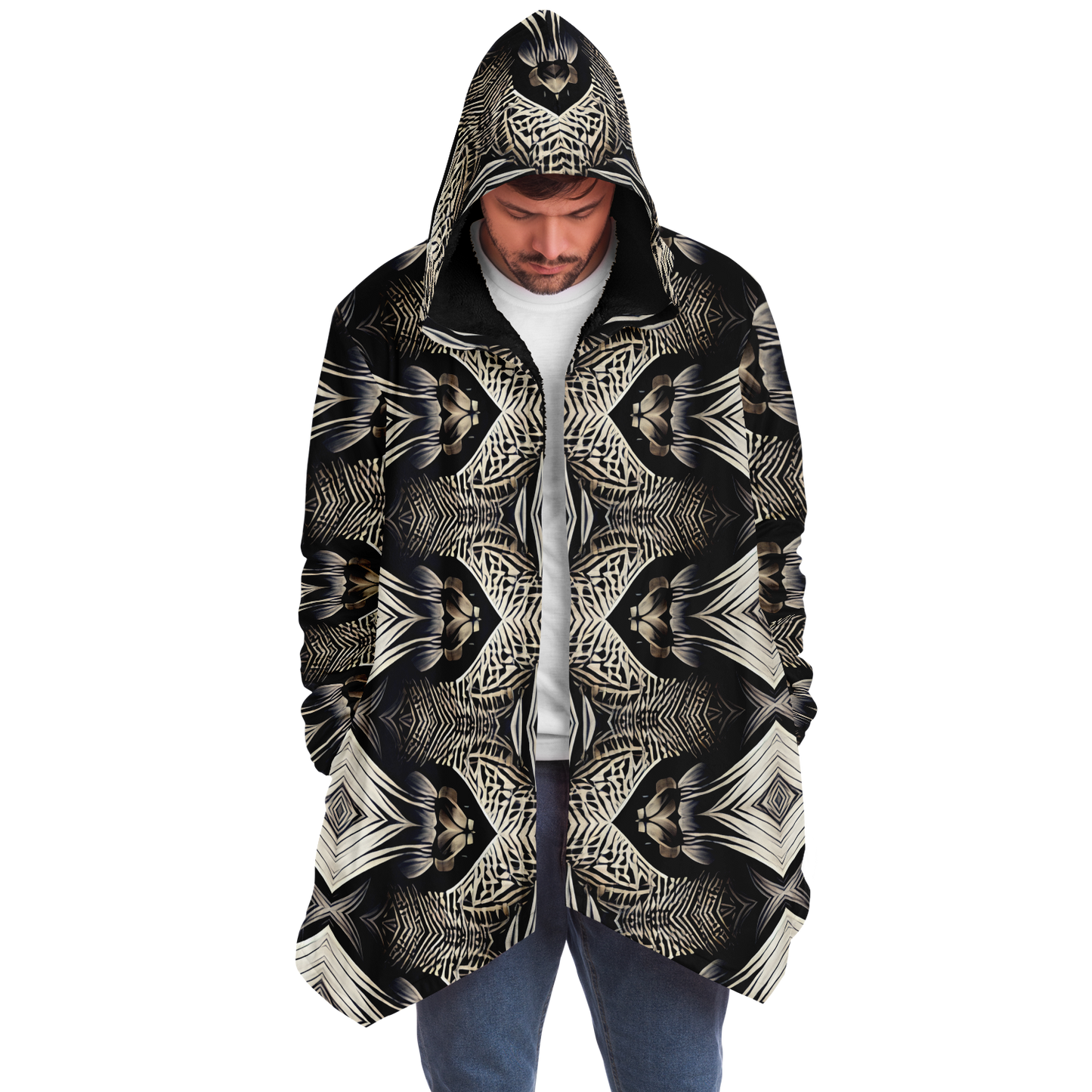 Men's Monochrome Geometric Kaleidoscope Pattern All Over Print  Microfleece Cloak