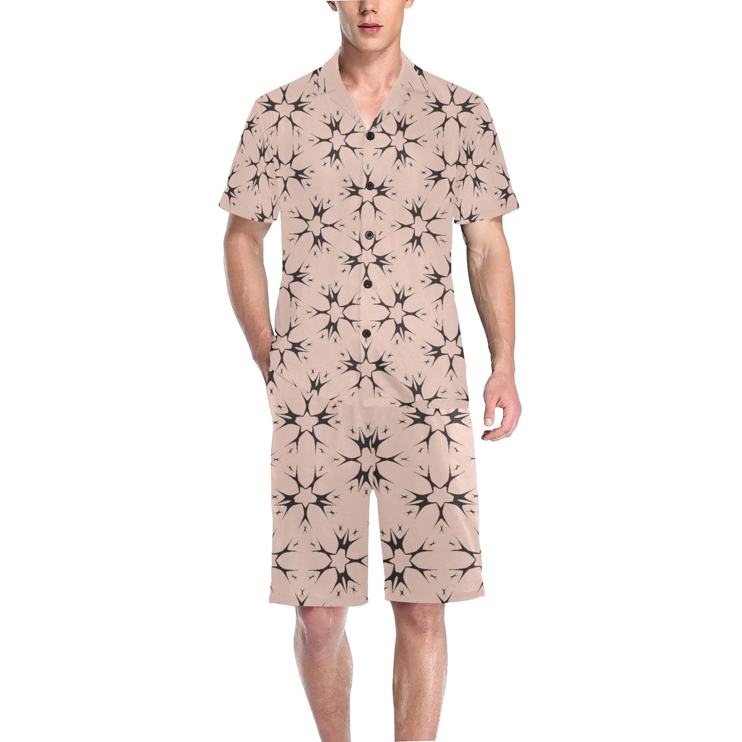 Men's Blush Pink Kaleidoscope Pattern All Over Print V-Neck Short Pajama Set