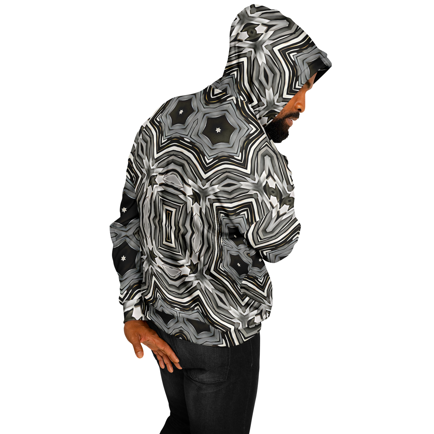 Men's Monochrome Kaleidoscope Pattern Heavyweight Oversized Hoodie