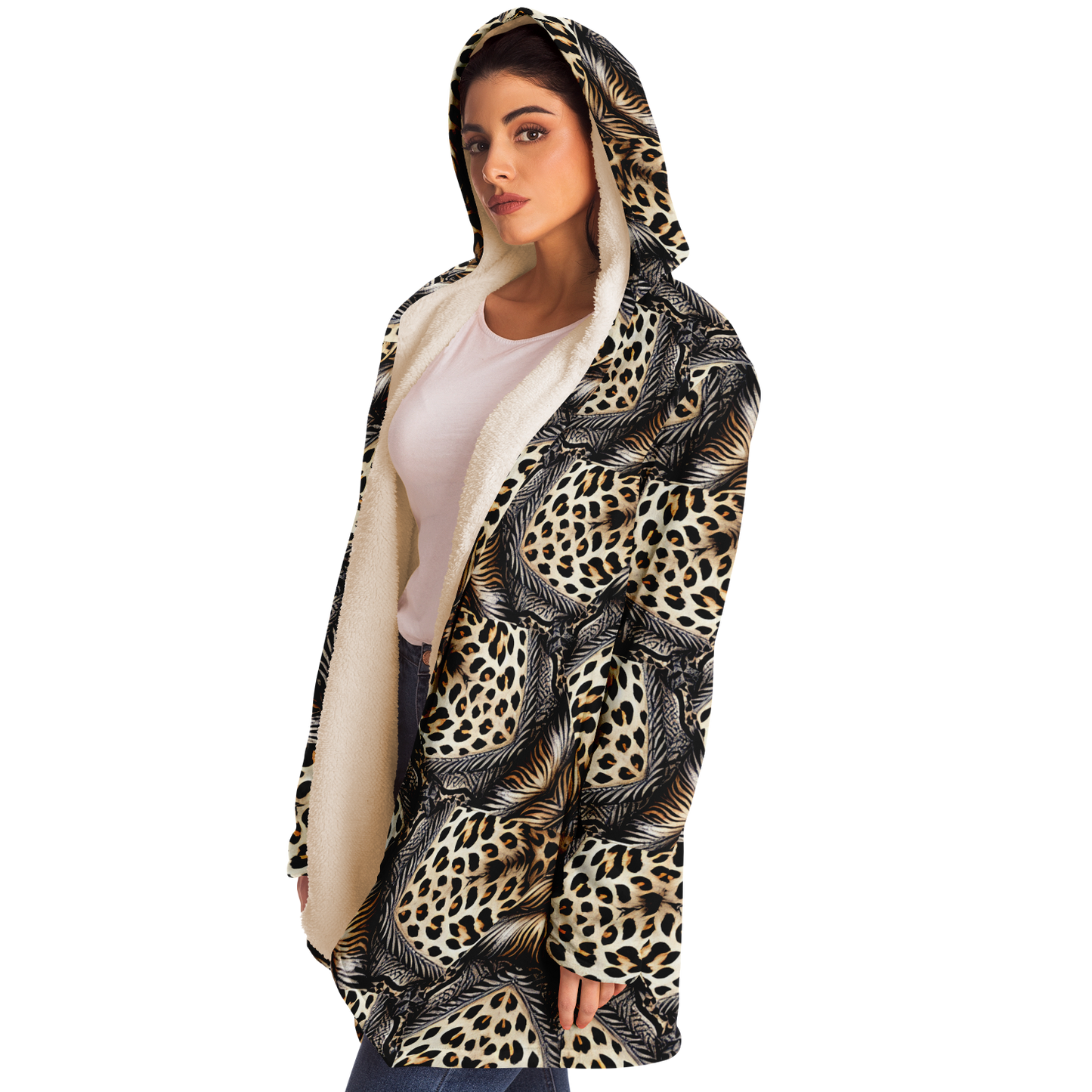 Women's Kaleidoscope Leopard Pattern All-Over Print Microfleece Cloak