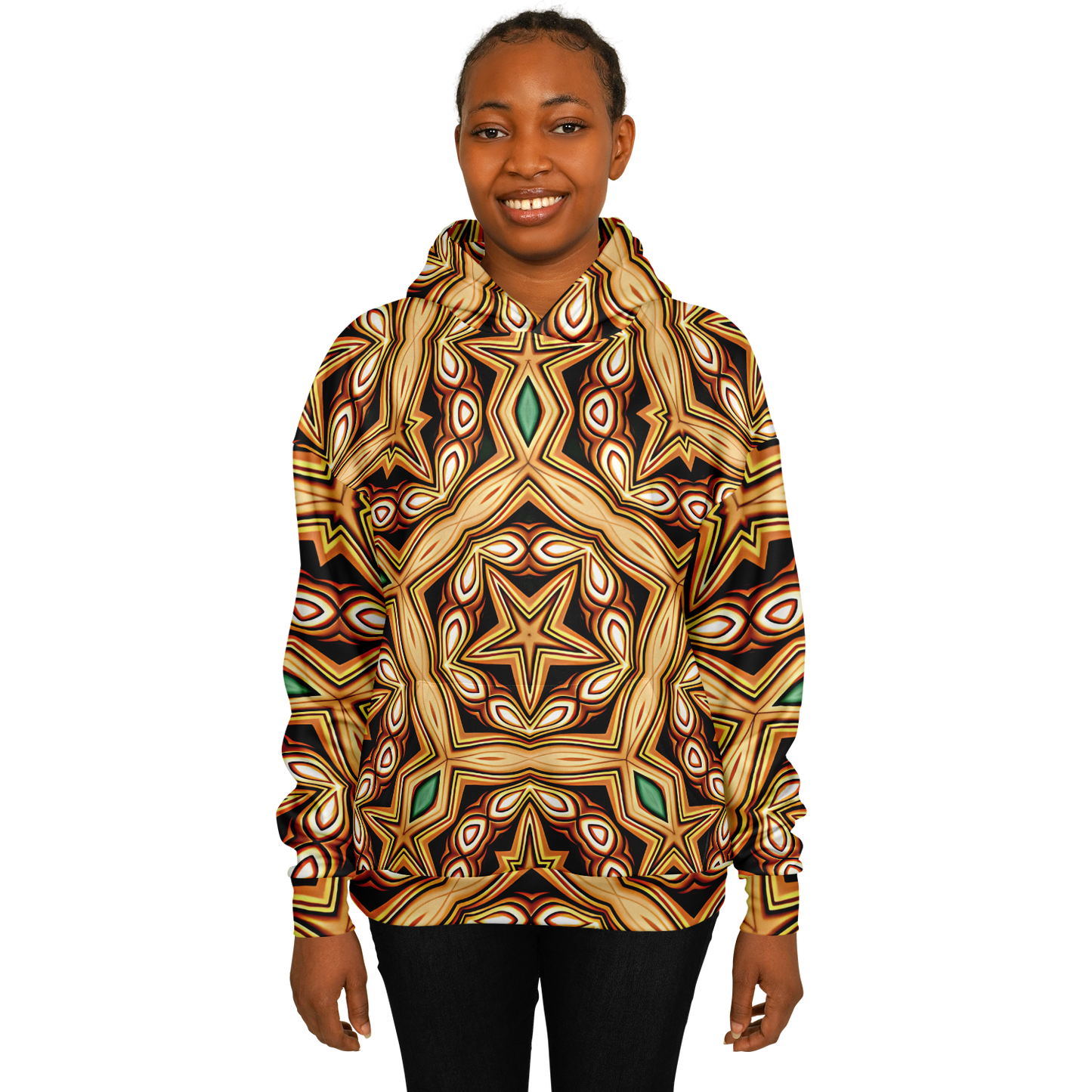 Women's Retro Geometric Brown & Teal Pattern Heavyweight Oversized Hoodie