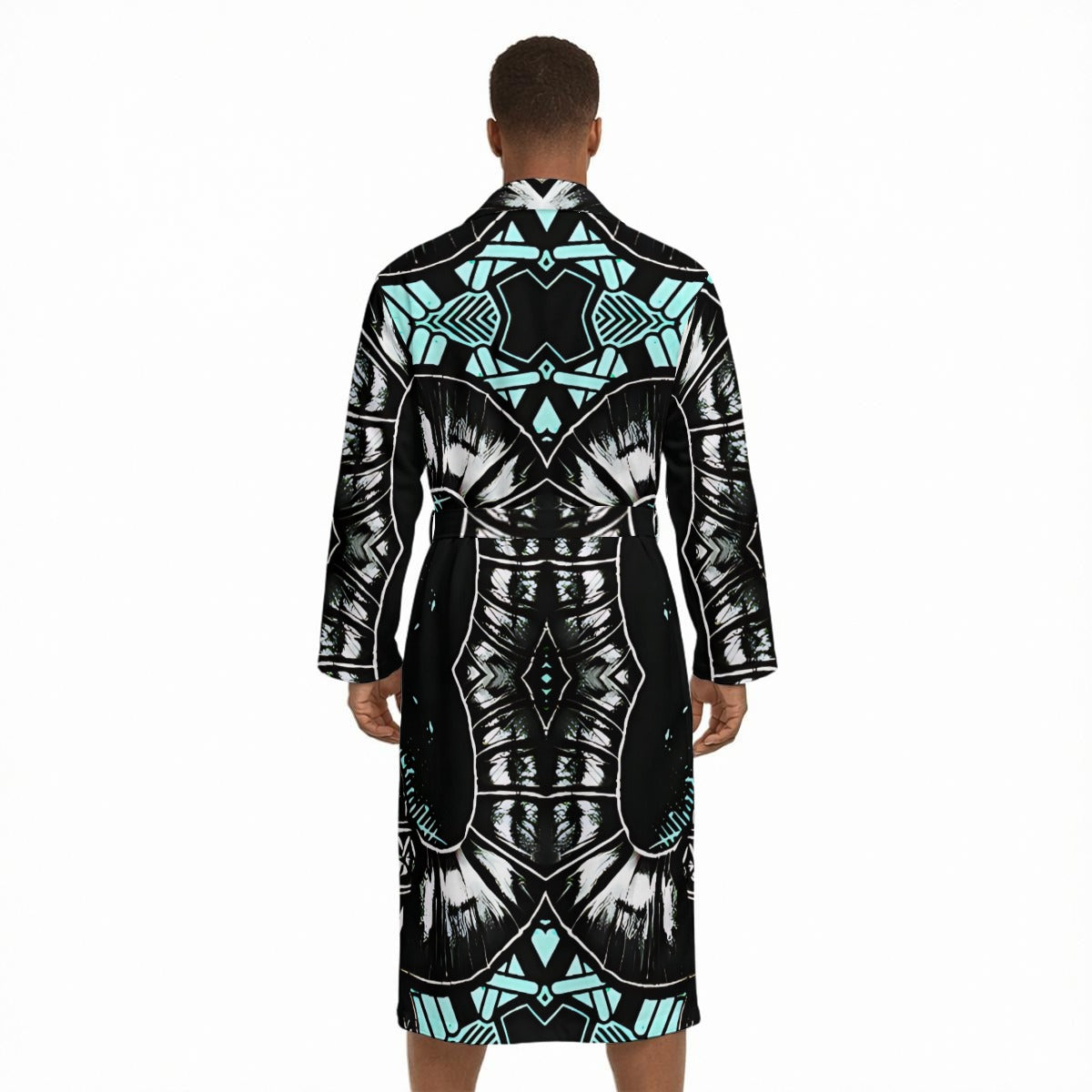 Men's Kaleidoscope Geometric Pattern Design All Over Print Fleece-Lined Bathrobe with Belt