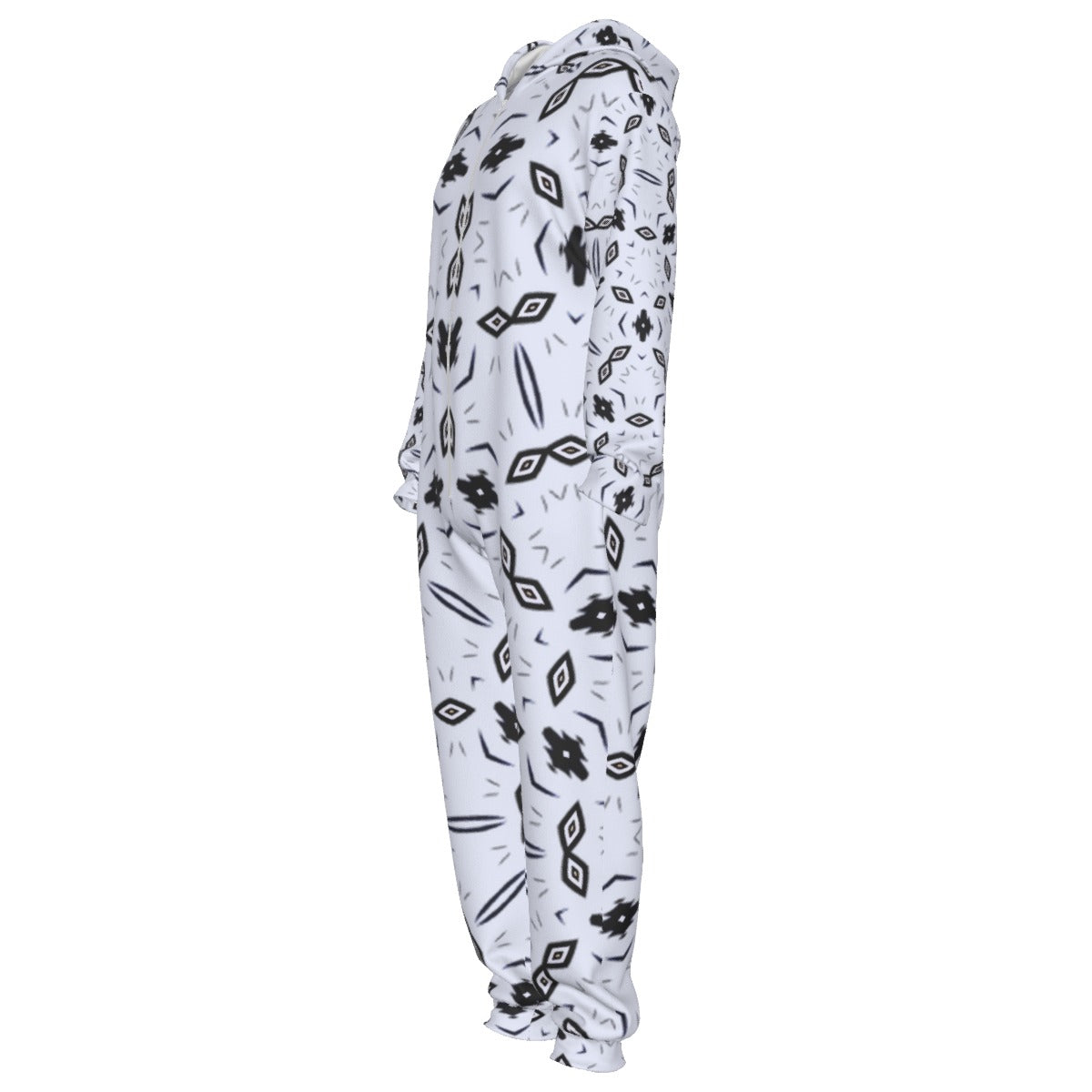 men's Black & White Geometric Pattern Design All-Over Print Unisex Thickened Home Jumpsuit