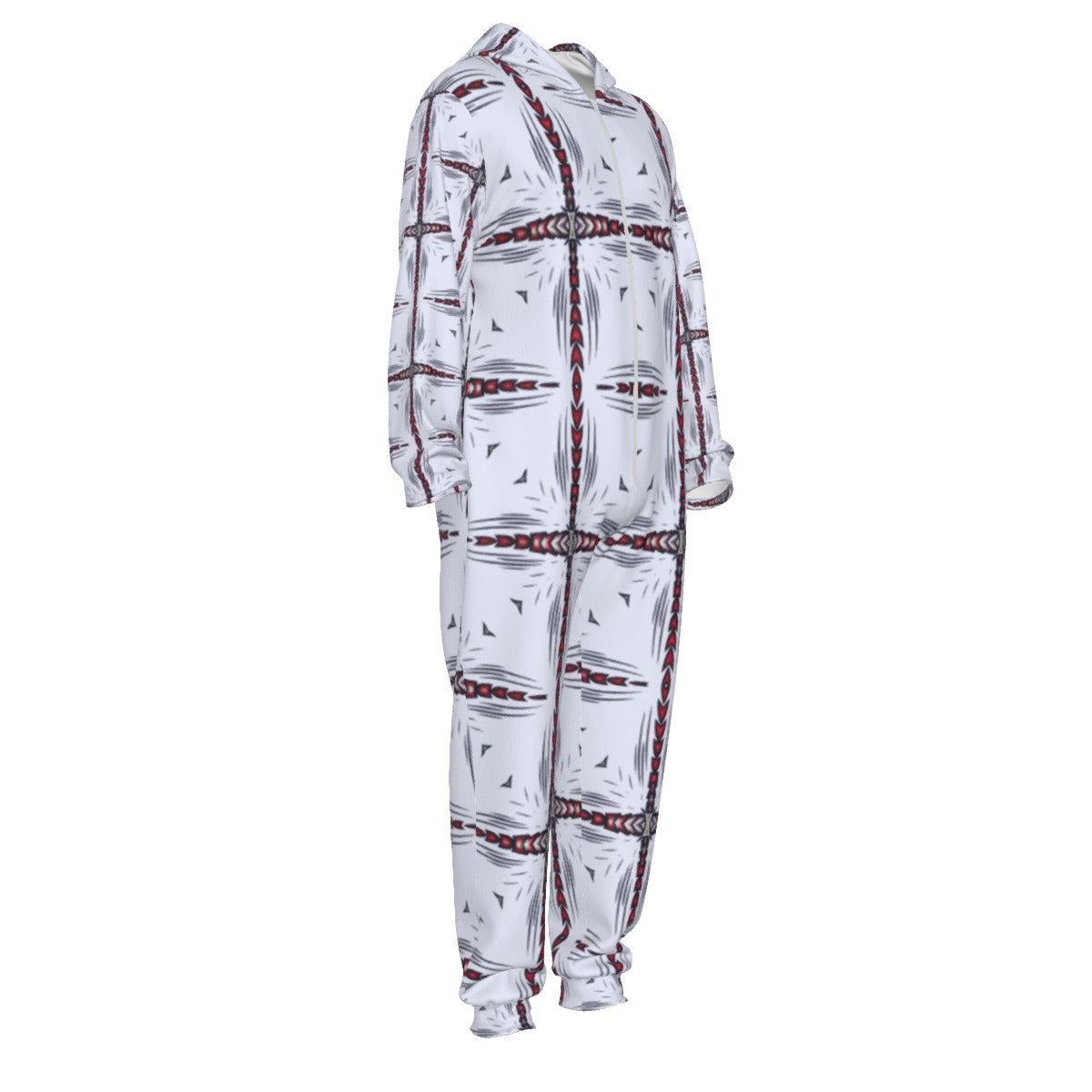 Men's Red & Gray Mosaic Pattern Design All-Over Print Unisex Thickened Home Jumpsuit