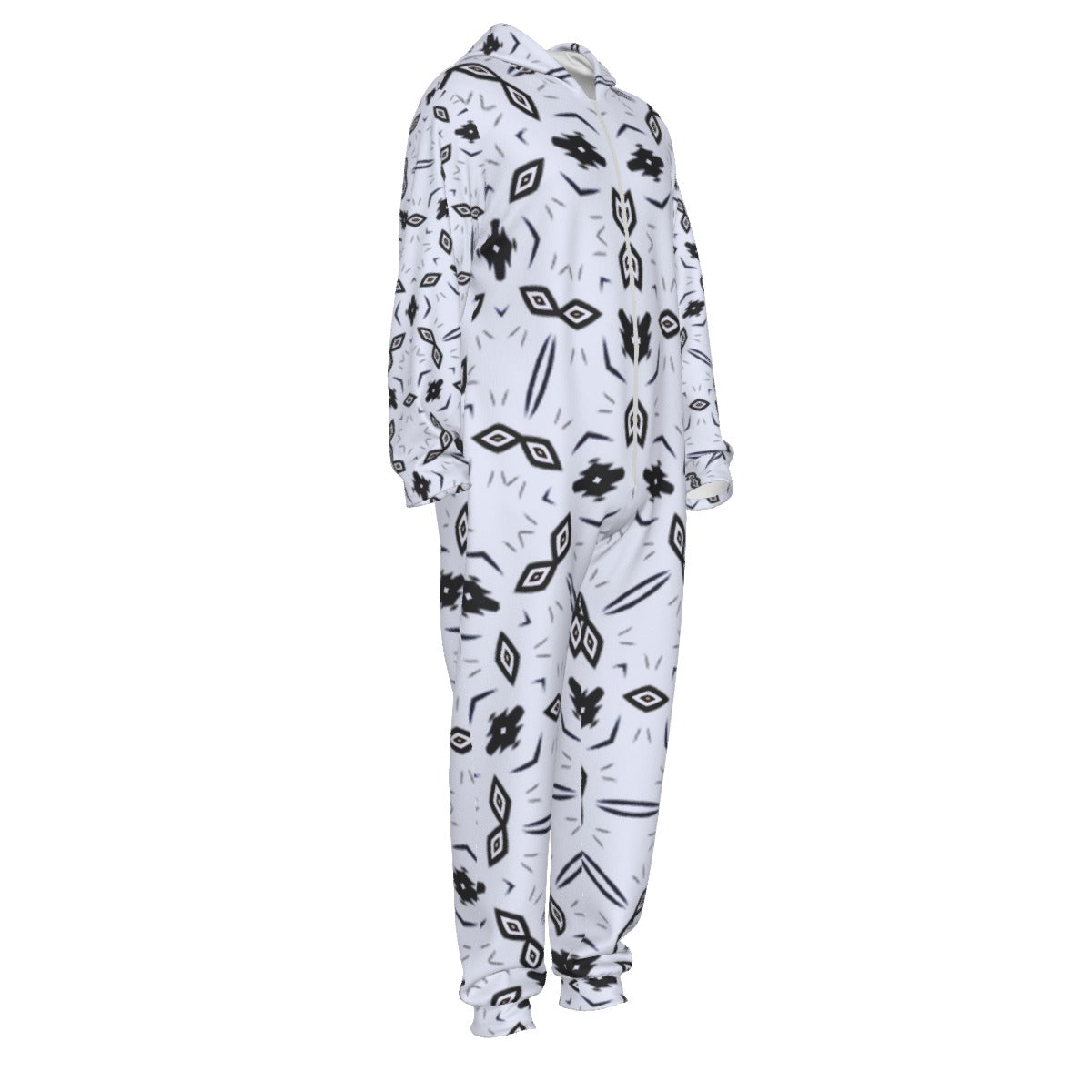 men's Black & White Geometric Pattern Design All-Over Print Unisex Thickened Home Jumpsuit